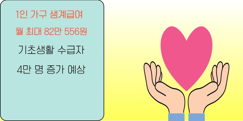 1인 가구 생계급여 최대 월 82만원 지급, 수급자 4만 명 증가 예상 안내 이미지