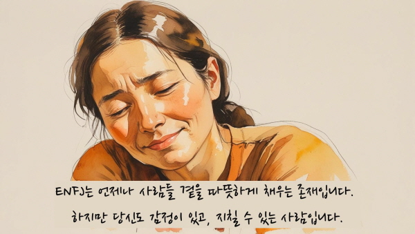ENFJ는 언제나 사람들 곁을 따뜻하게 채우는 존재입니다. 하지만 당신도 감정이 있고, 지칠 수 있는 사람입니다에 관한 그림입니다.