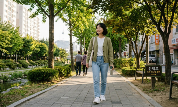 가벼운 산책을 하는 라이프스타일 사진