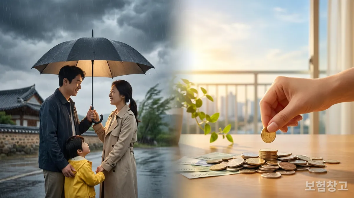 보장성 보험과 저축성 보험의 핵심 차이를 시각적으로 보여주는 이미지