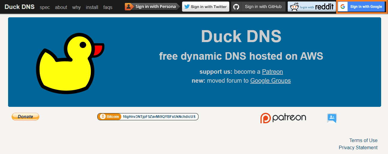 duckdns 사이트 접속 화면