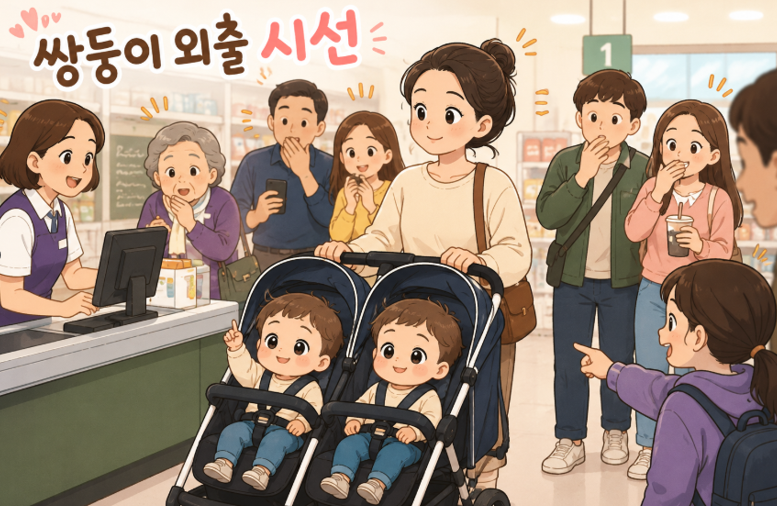 쌍둥이 외출 시선