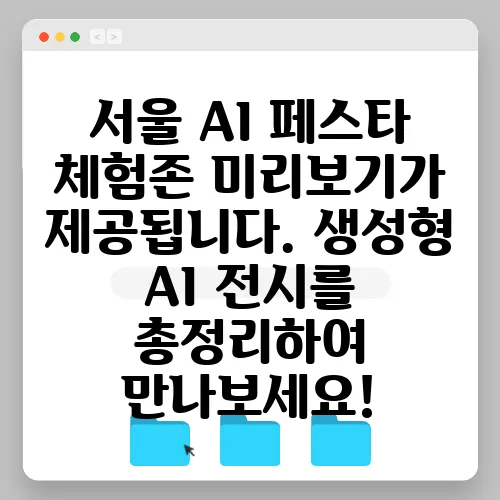 서울 AI 페스타 체험존 미리보기가 제공됩니다. 생성형 AI 전시를 총정리하여 만나보세요!
