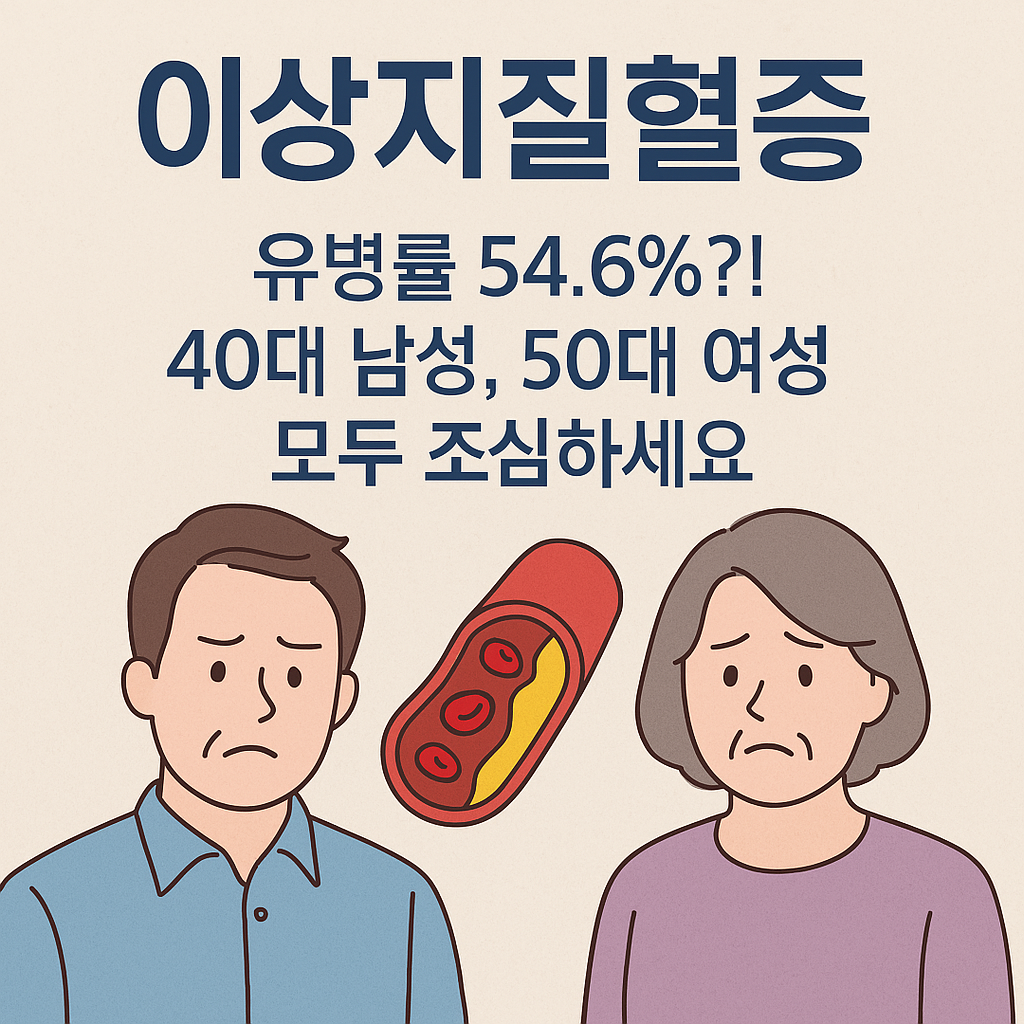 이상지질혈증 유병률 54.6%?! 40대 남성, 50대 여성 모두 조심하세요!