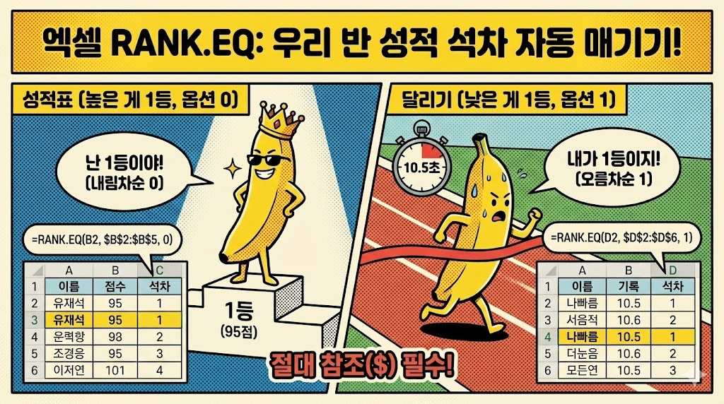 RANK.EQ: 우리 반 성적 석차(등수) 자동으로 매기기