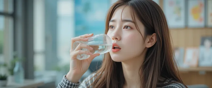 위내시경 금식시간 전 물을 마시는 여성 모습