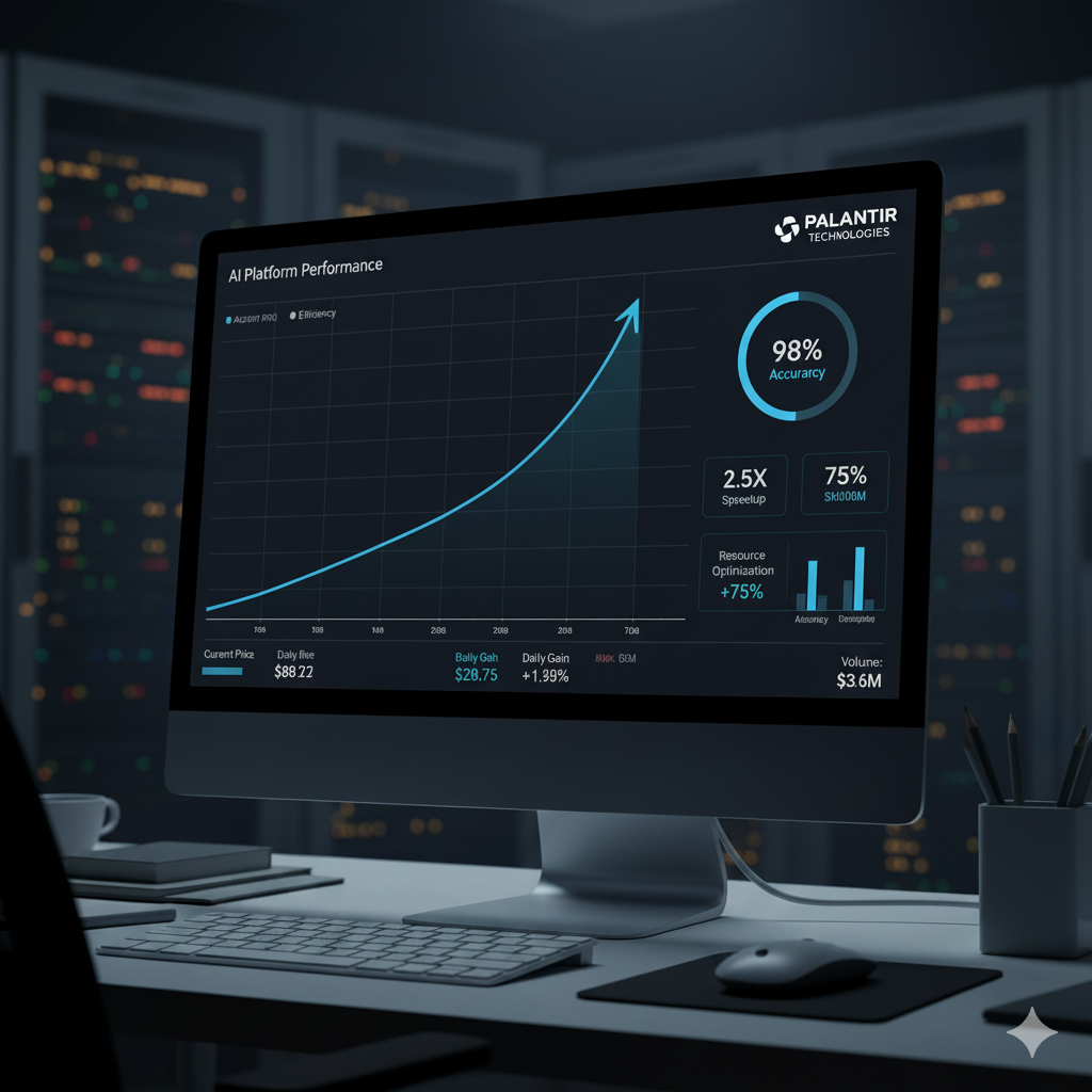 AI 실적 그래프와 팔란티어 로고