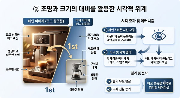 ② 조명과 크기의 대비를 활용한 시각적 위계