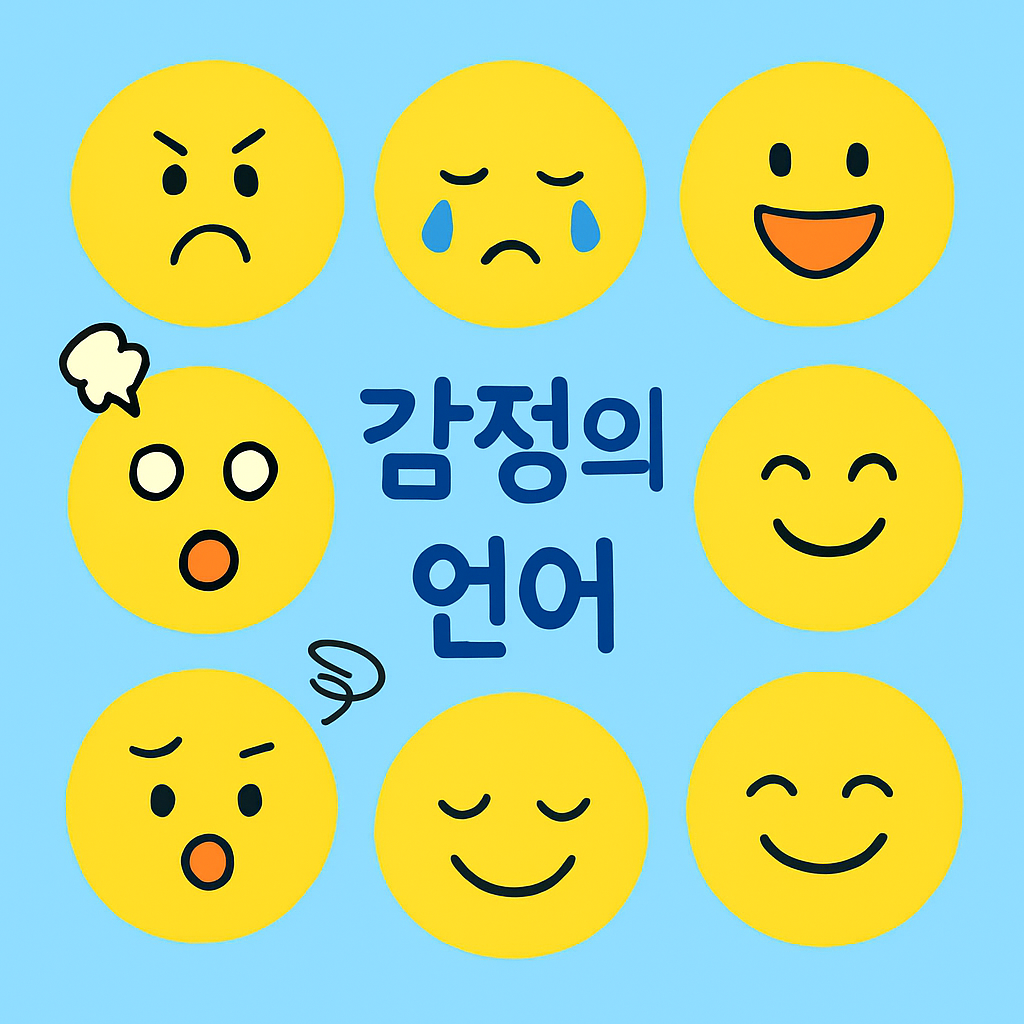 감정을 표현하는 다양한 노란색 이모티콘 얼굴 9개가 격자 형태로 배열된 이미지