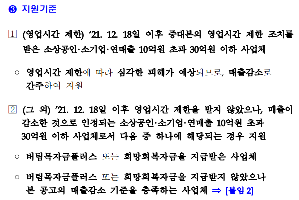 소상공인 방역지원금 지원기준