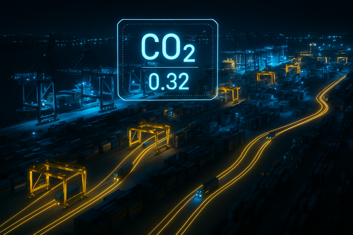 글로벌 물류 이동 경로와 탄소 데이터가 결합된 시각화 이미지