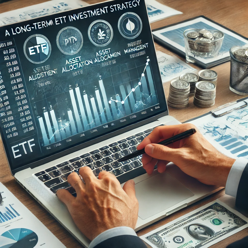재무 상담사가 고객을 위해 장기 ETF 투자 전략을 수립하는 모습
