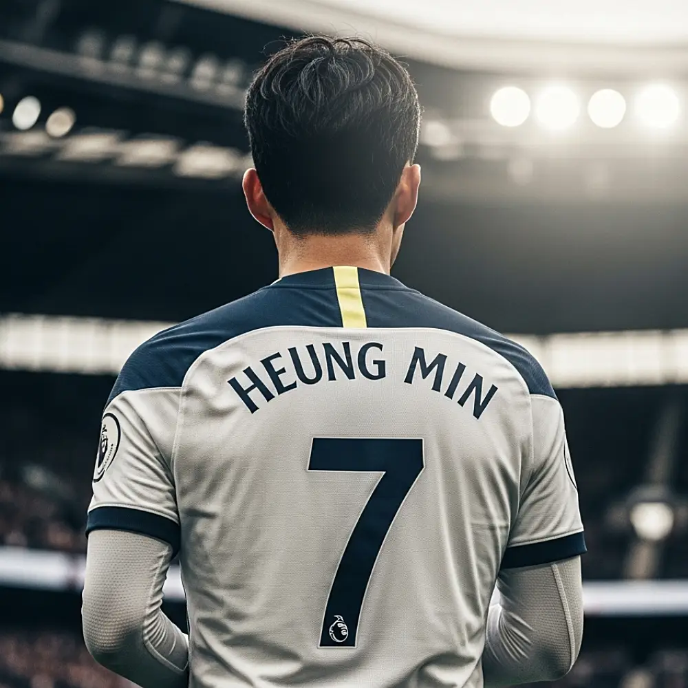 손흥민 선수 유니폼을 입은 사람의 뒷모습