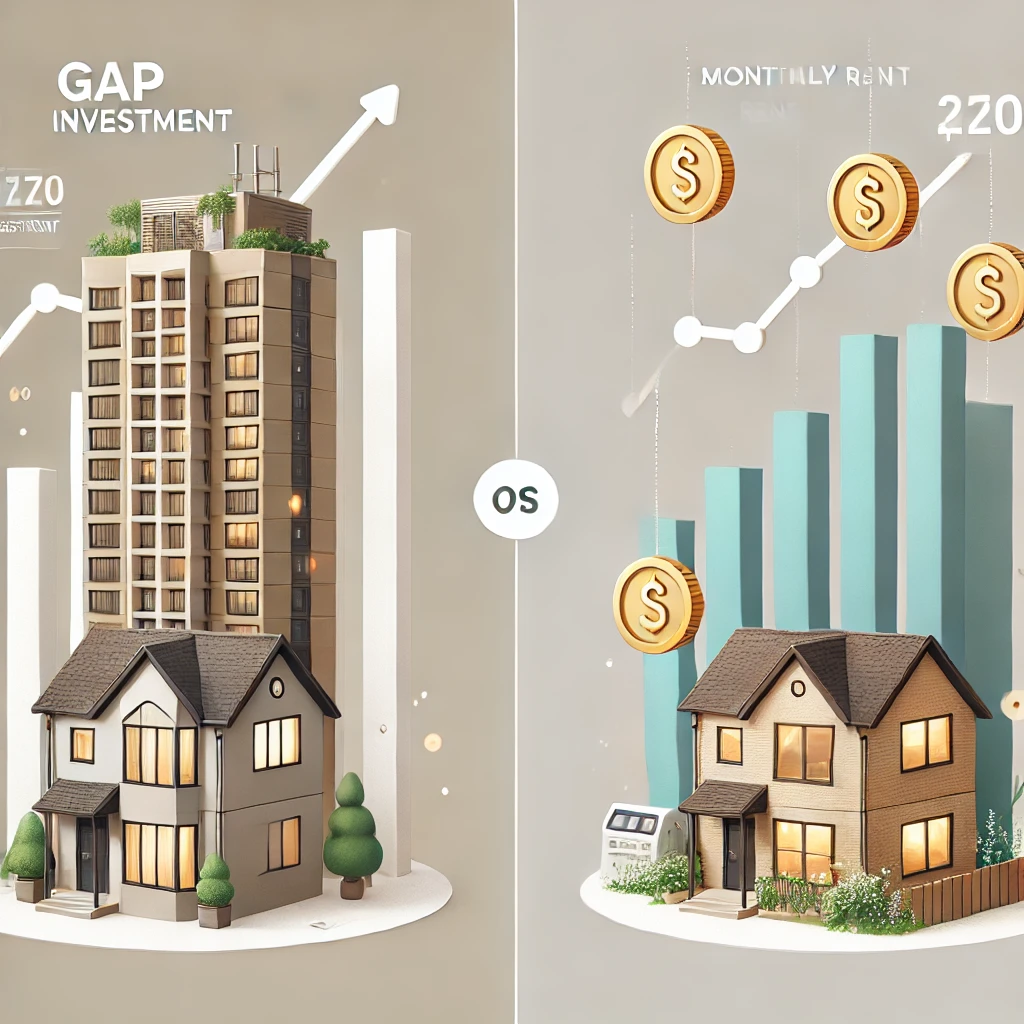 갭투자와 월세 투자의 차이를 시각적으로 표현한 이미지