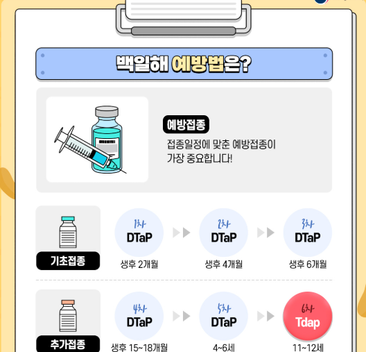 백일해 예방접종 시기가 적혀있는 안내 포스터
