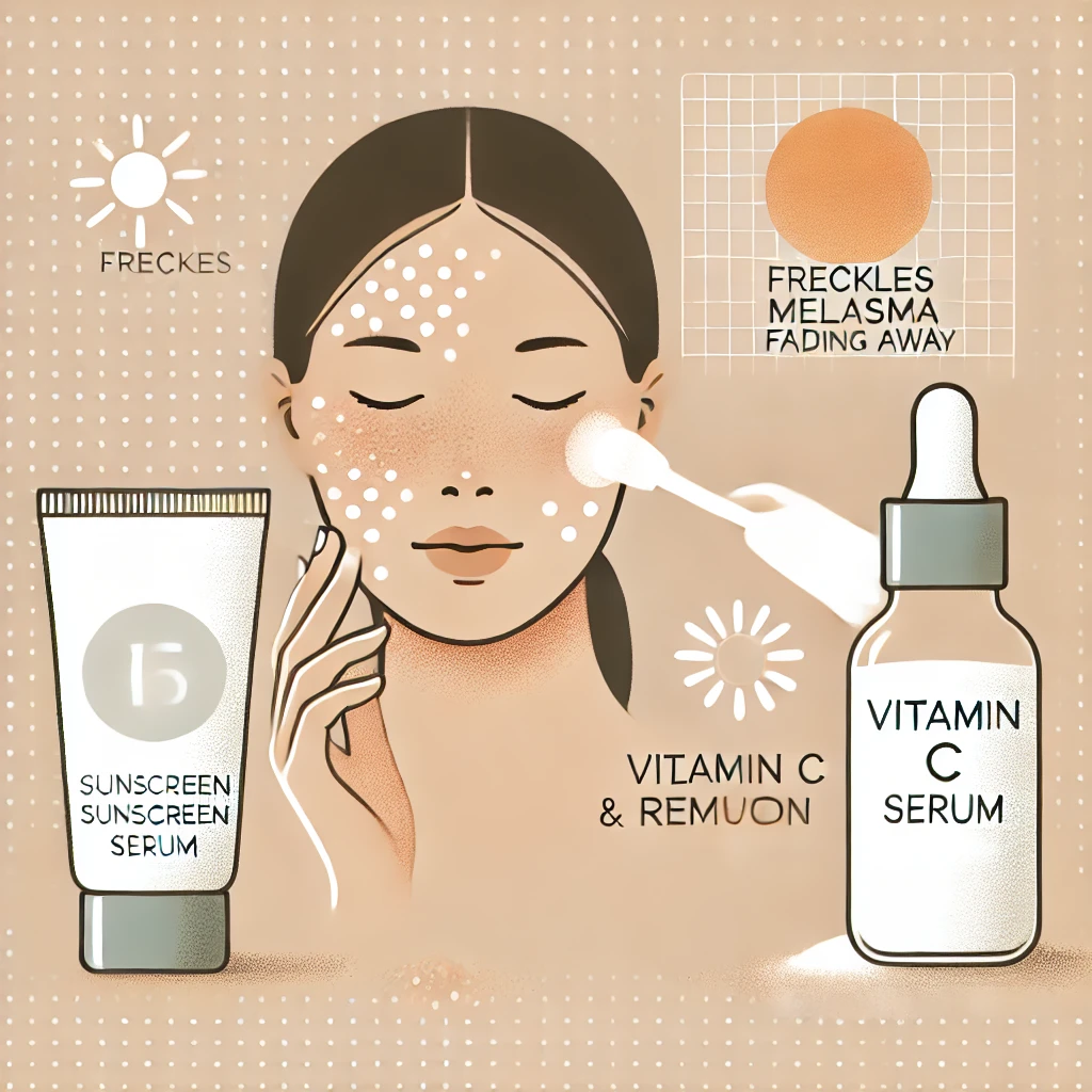 기미와 주근깨가 점차 사라지는 얼굴을 보여주는 이미지