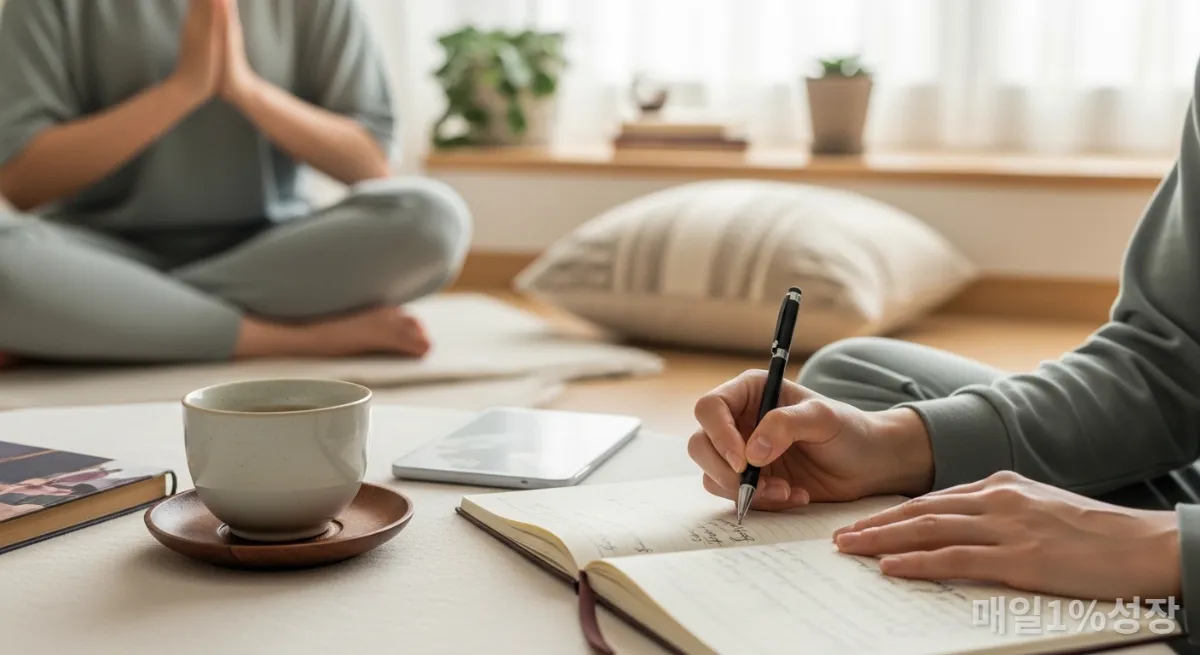 일상생활에서 명상과 확언을 실천하는 한국인의 모습