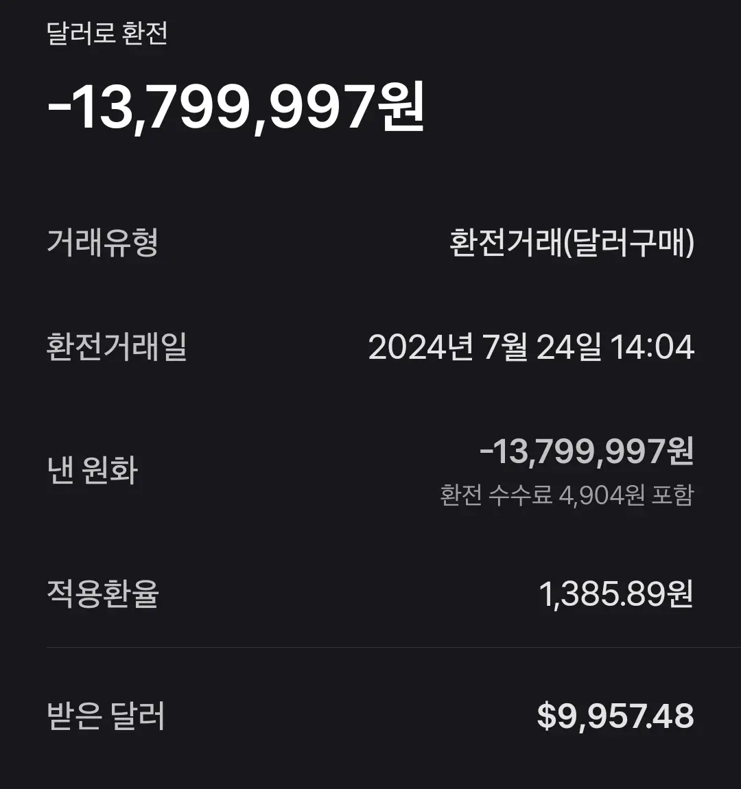 미국 국채를 사기 위해 1385원 환율로 달러를 구매했다.