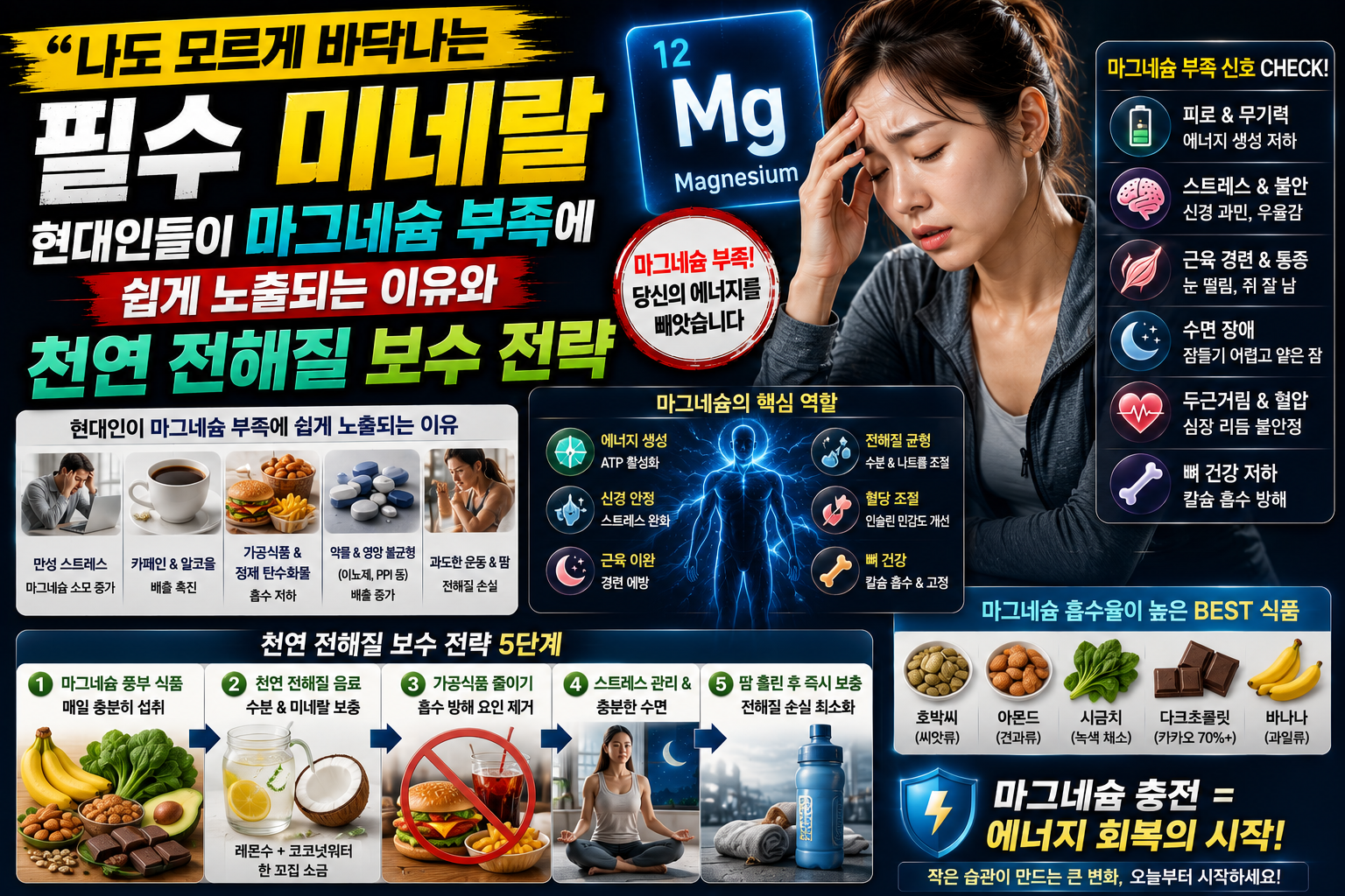 "나도 모르게 바닥나는 필수 미네랄" 현대인들이 마그네슘 부족에 쉽게 노출되는 이유와 천연 전해질 보수 전략