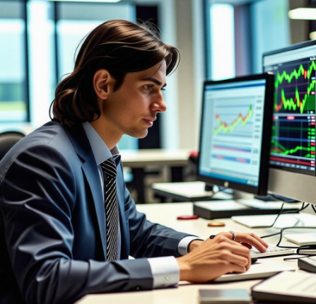 컴퓨터를 통해 그래프를 보고있는 투자자