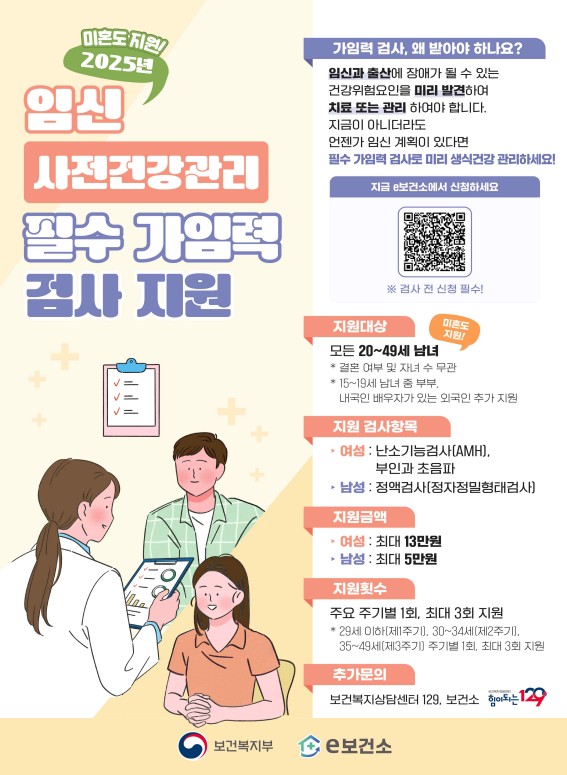 임신 사전건강관리 필수 가임력 검사 지원