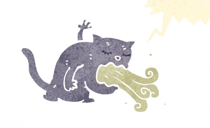 토하고 있는 고양이의 일러스트.