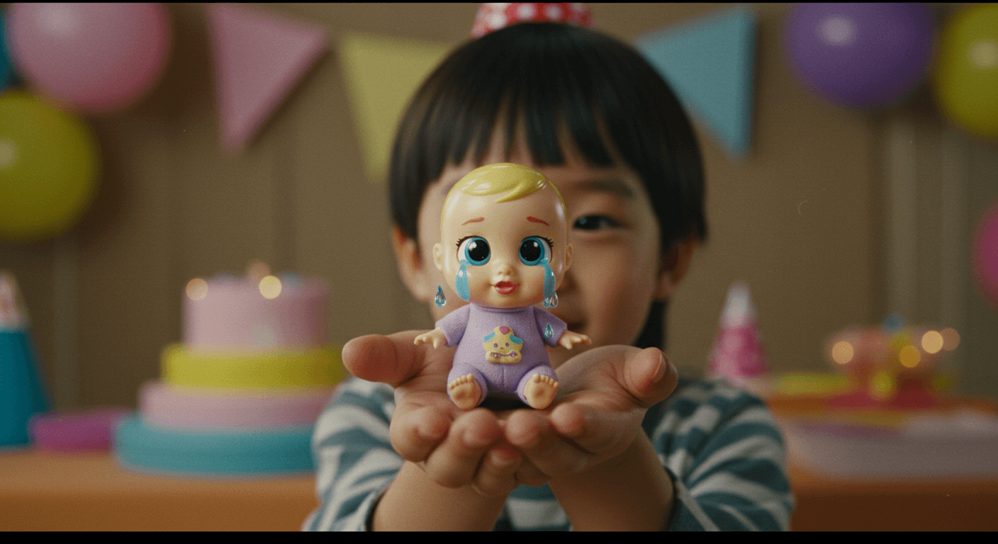 부모가 아이에게 크라이베이비 인형을 선물하는 모습 3