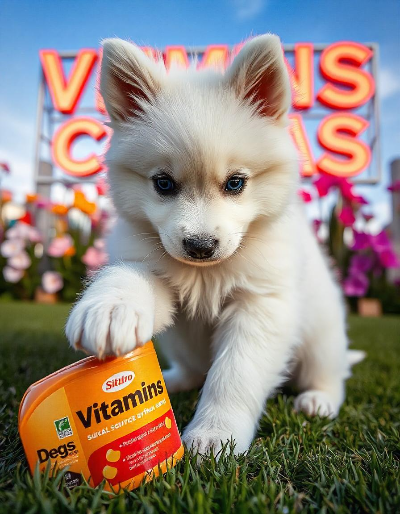 시베리안 허스키 강아지와 애견 비타민
