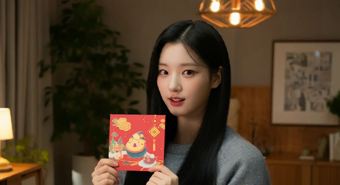 연하장을 들고 있는 여성