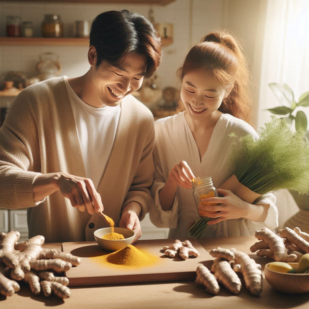 강황과 생강을 이용해 건강을 유지하고 있는 부부