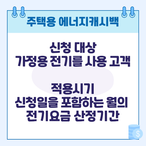 한전 주택용 에너지캐시백 신청대상, 적용시기