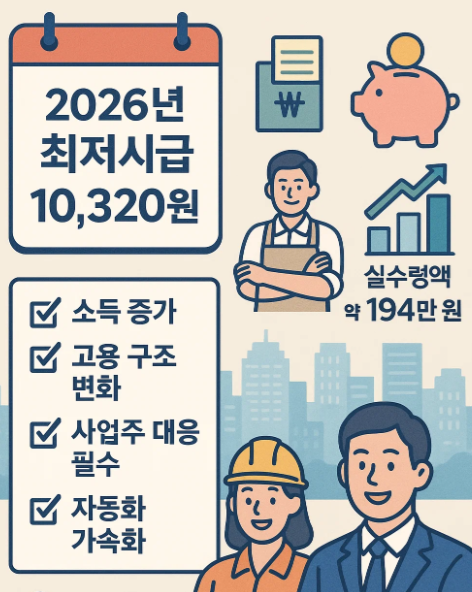 2026년 최저시급 10,320원 확정! 월 215만 원 시대의 실수령액과 경제 파급 효과 총정리