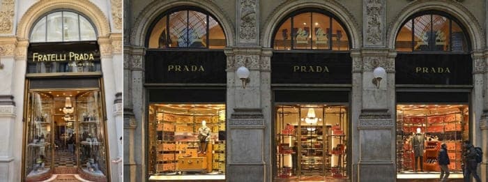 초기의프라다매장과현재의프라다매장