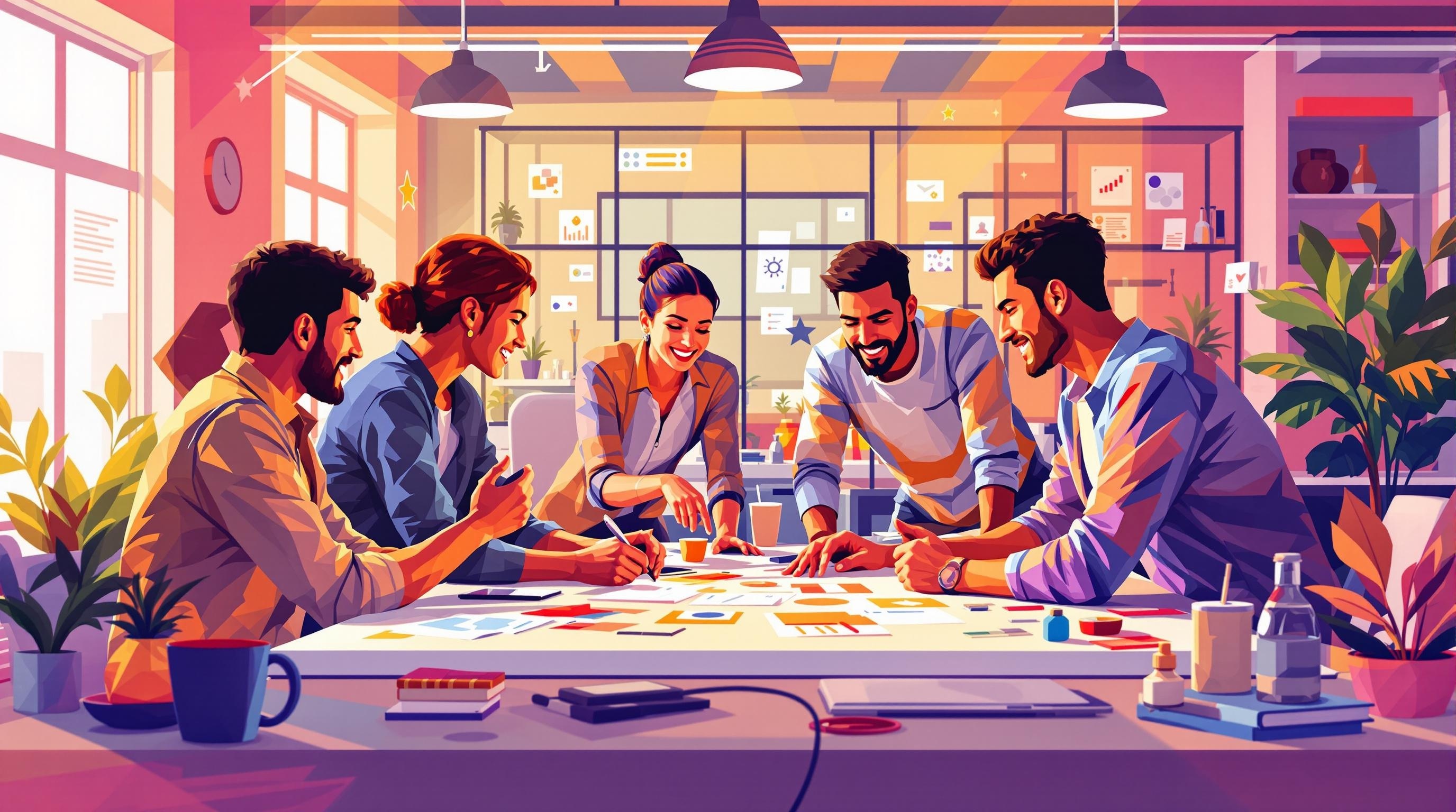 일러스트 회의 중인 청년들