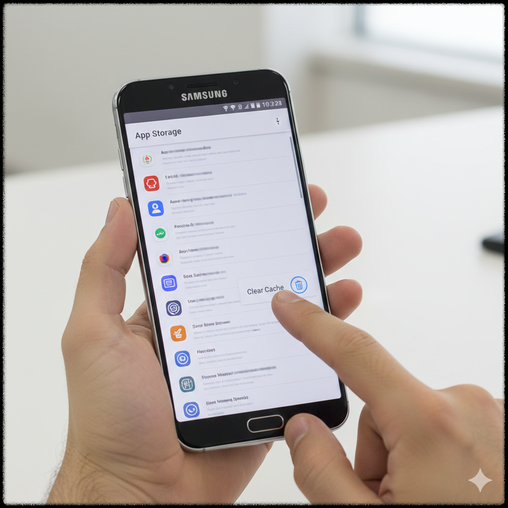 앱 설정에서 캐시와 데이터를 삭제하여 문제를 해결하는 모습