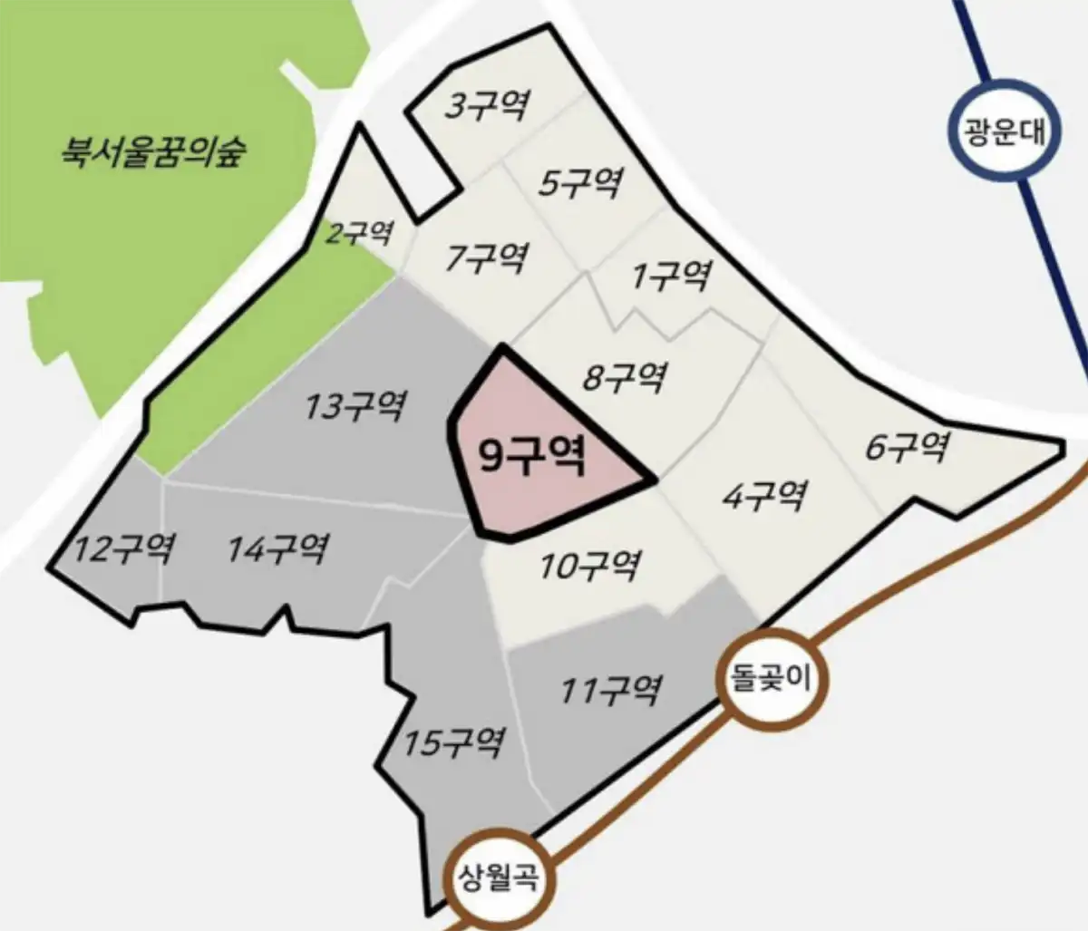 장위뉴타운-1구역~15구역-위치-장위9구역-지도
