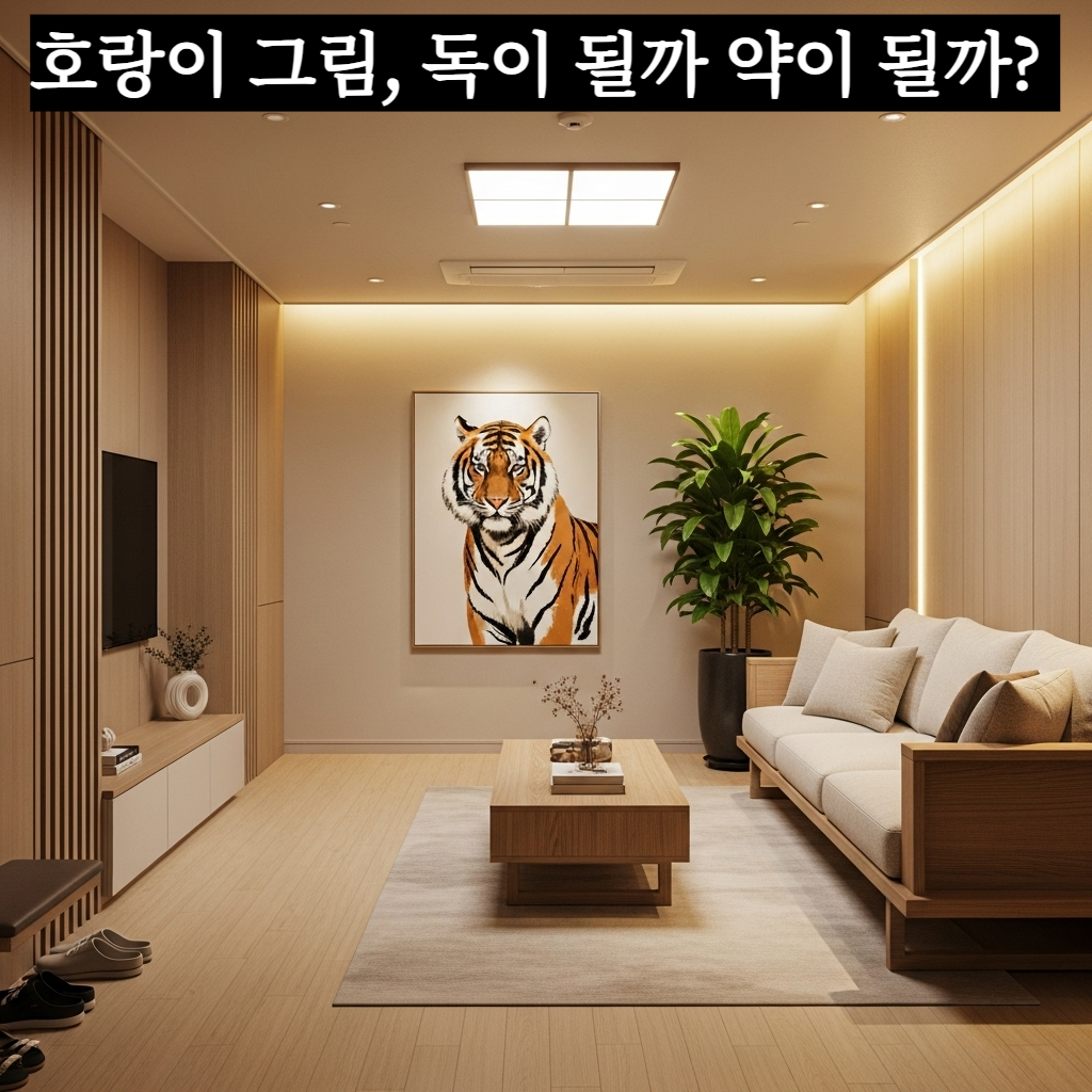 재물운을 높이고 액운을 막는 현대적인 호랑이 그림 거실 배치 예시