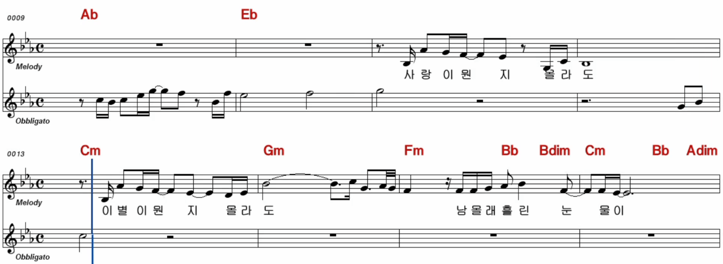 박일준(김추자) 첫사랑의 눈물 악보