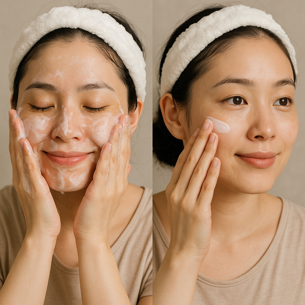 세안과 로션 바르는 모습