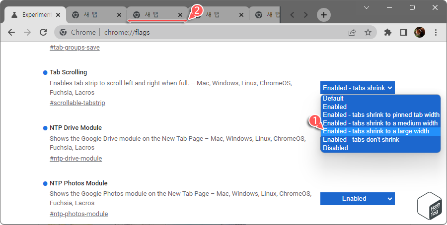 Tab shrink to a large width