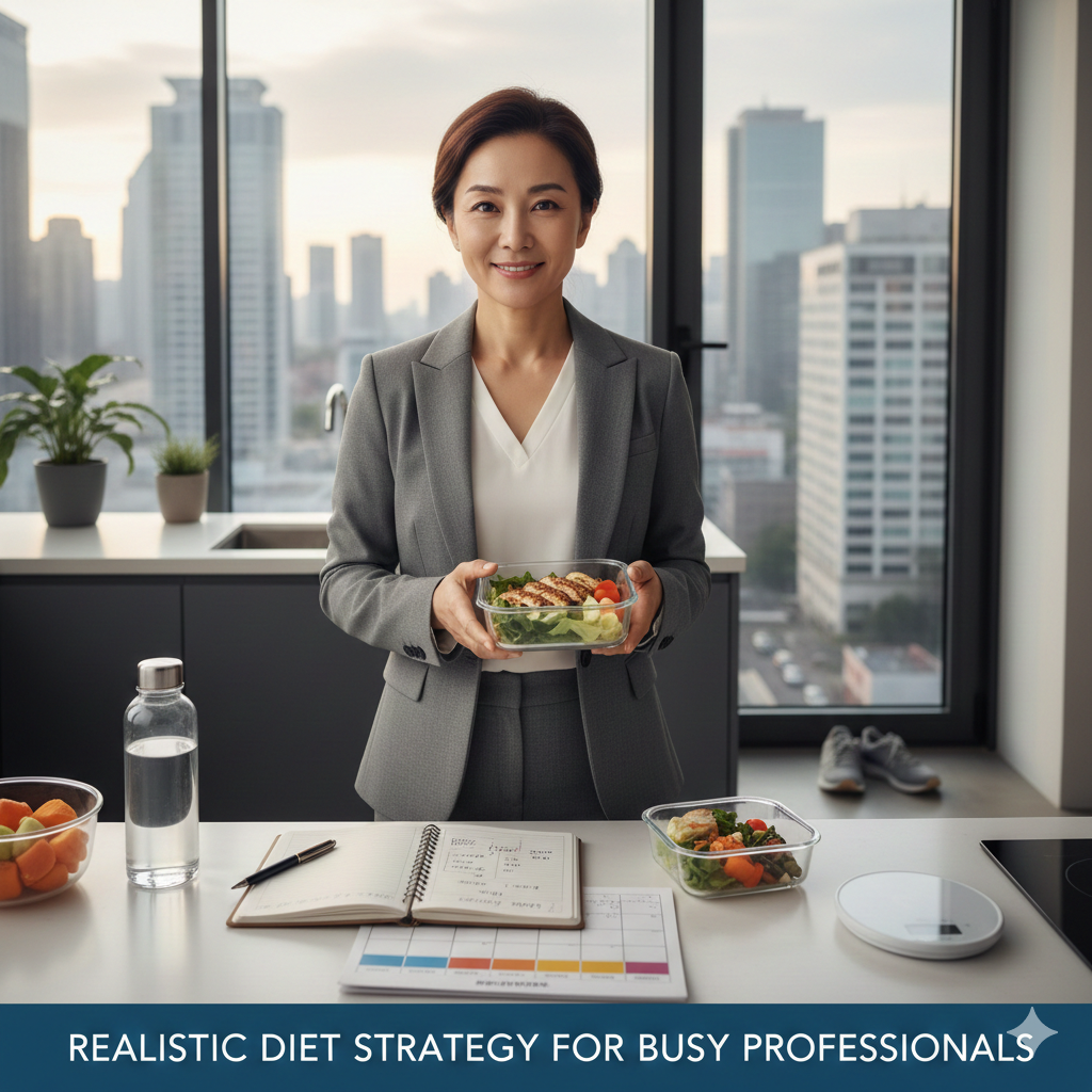 직장인 중년을 위한 현실적인 다이어트 전략 포스터