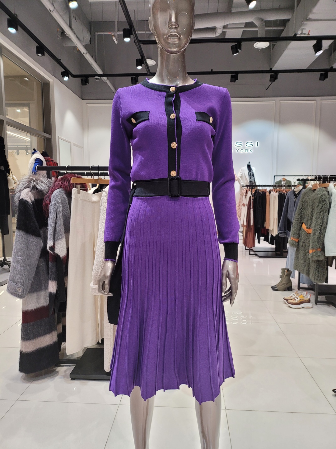 제시뉴욕 금장단추 플리츠 원피스 BBW5PNKA8770