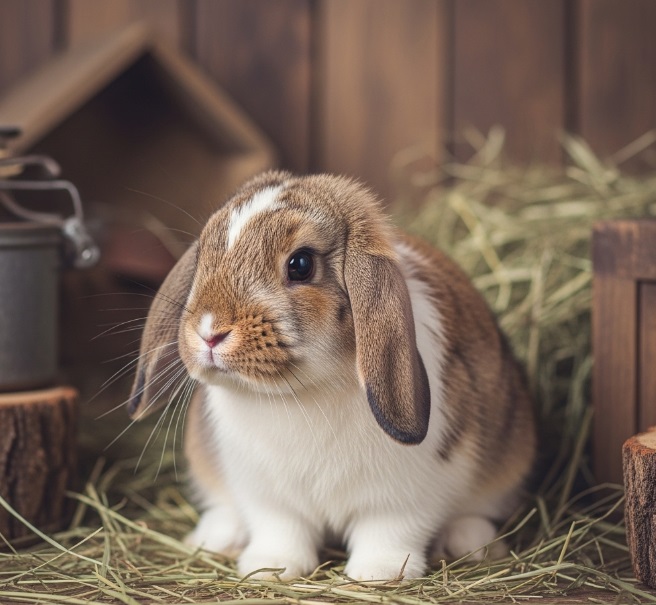 귀를 내리고 있는 토끼. 토끼띠 성격