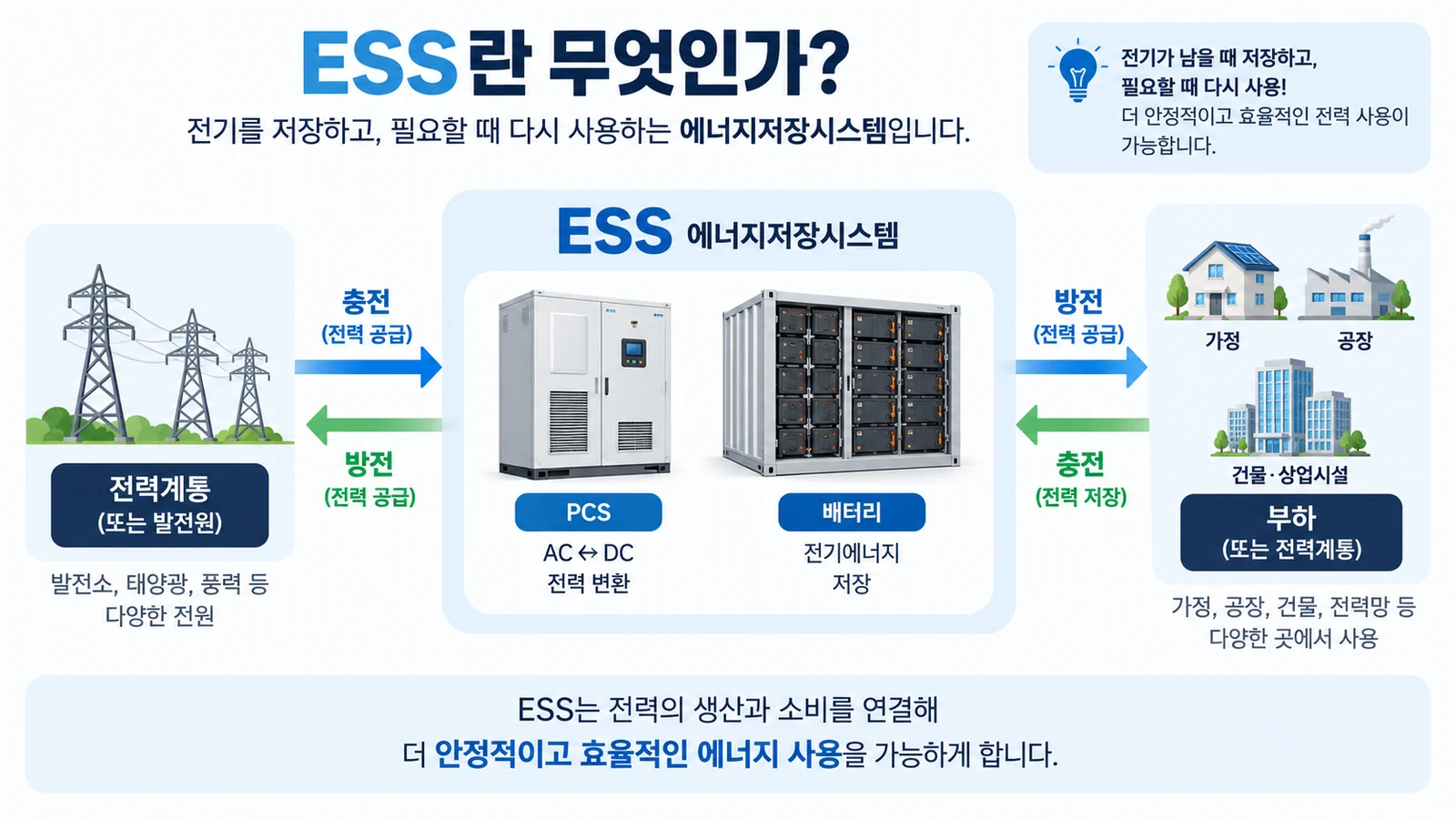 ESS PCS가 충전과 방전 시 AC와 DC 전력을 양방향으로 변환하는 과정
