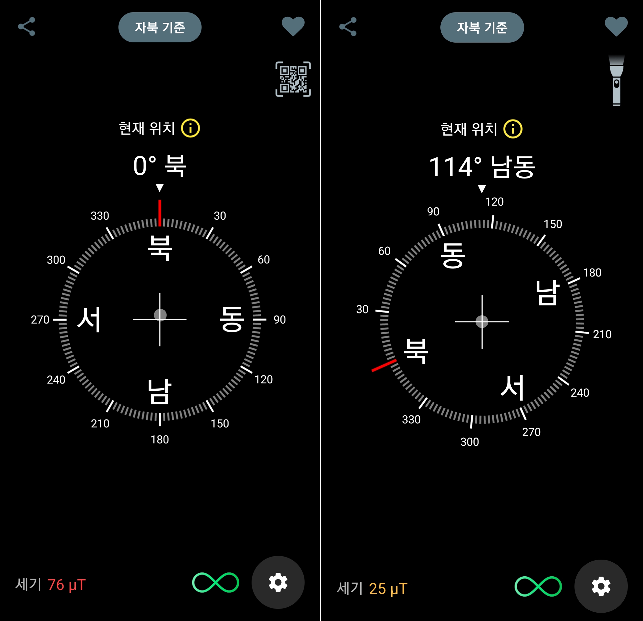 나침반 방위각 확인