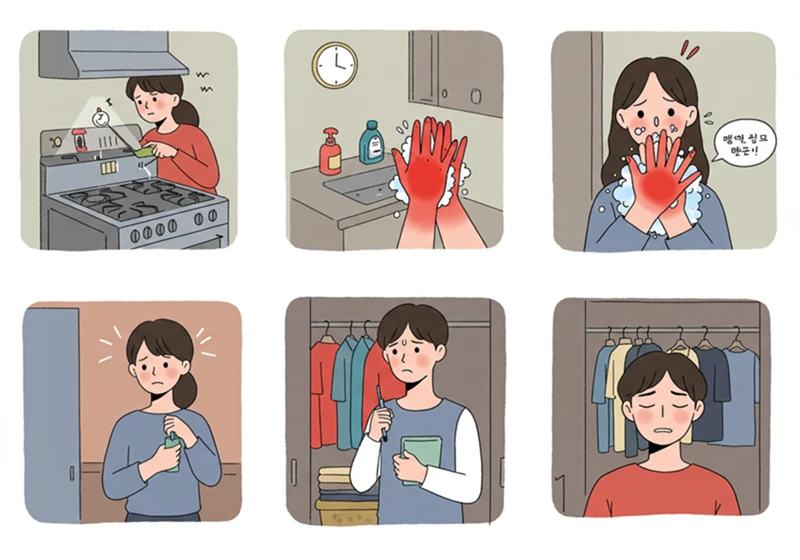 강박행동, 반복 행동, 불안 해소, 일러스트레이션