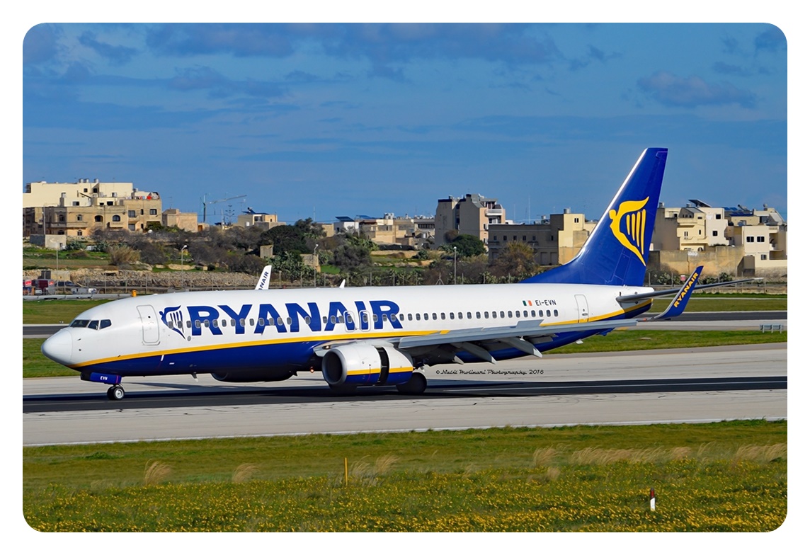 라이언에어의 소형 비행기 B737-800이 비행하고 있는 모습을 찍은 사진