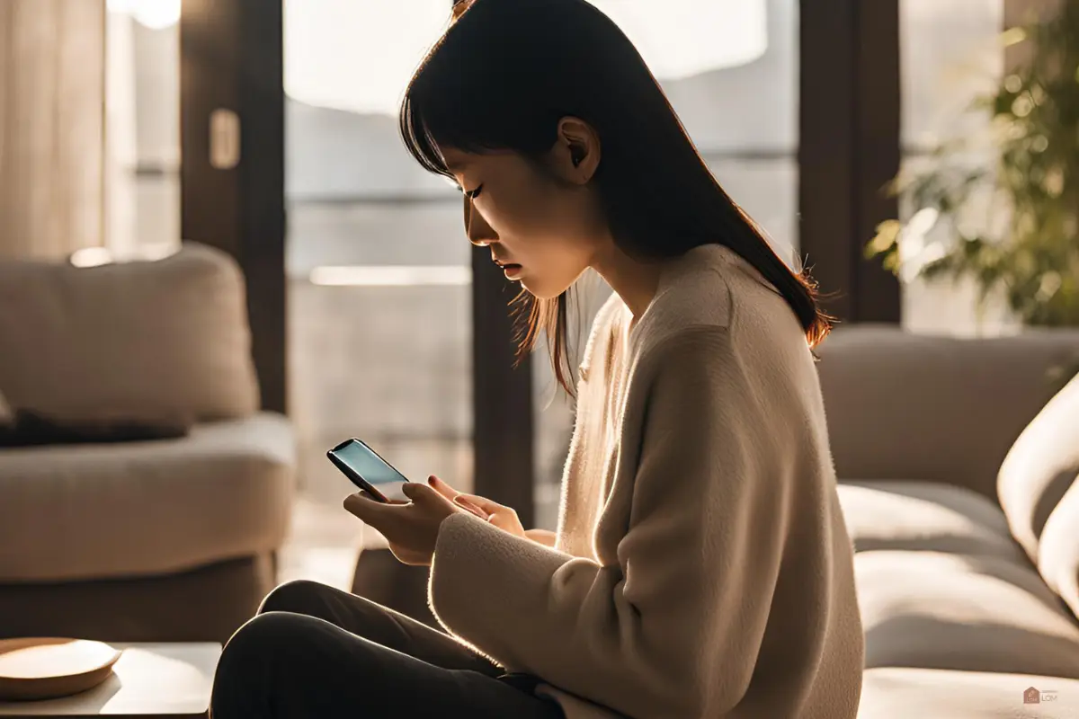 실내에서 휴대전화를-보는-여자-한국인-옆모습1