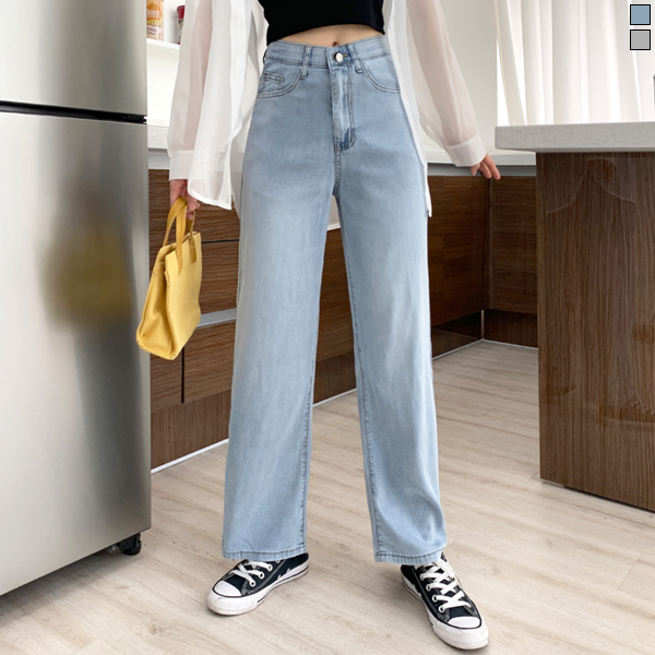 니까 쿨 데님 와이드 밴딩 팬츠 여성용 여름 청바지