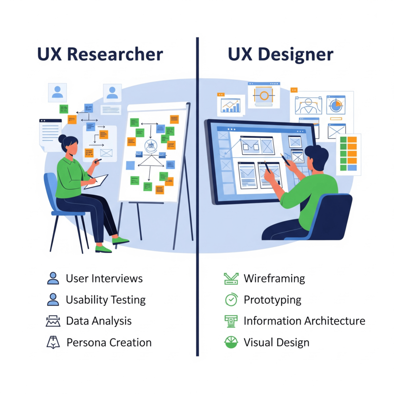 UX연구자 vs UX디자이너 비교 이미지